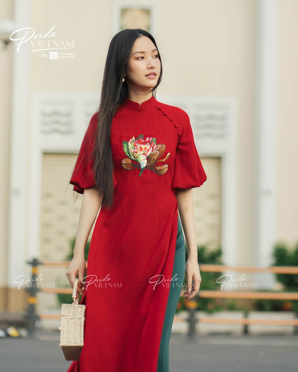 Áo Dài Nữ Linen Đỏ Hoa Phượng Pride Việt Nam