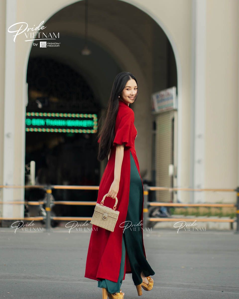 Áo Dài Nữ Linen Đỏ Hoa Phượng Pride Việt Nam