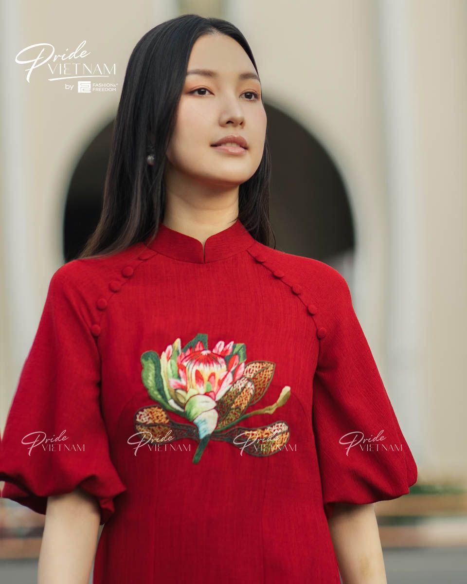 Áo Dài Nữ Linen Đỏ Hoa Phượng Pride Việt Nam