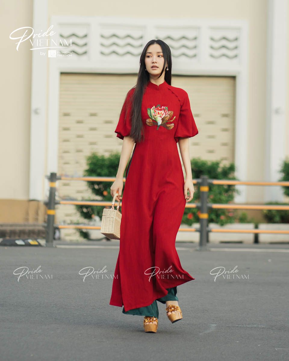 Áo Dài Nữ Linen Đỏ Hoa Phượng Pride Việt Nam