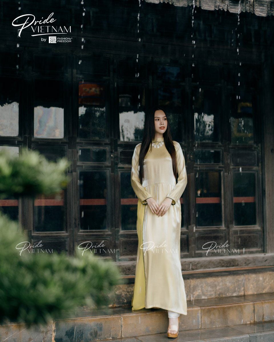 Áo Dài Nữ Tơ Organza Vàng Nhạt Pride Việt Nam