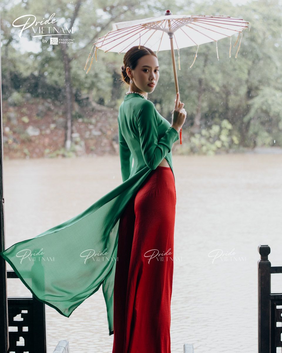 Áo Dài Chiffon Xanh Lá Pride Việt Nam