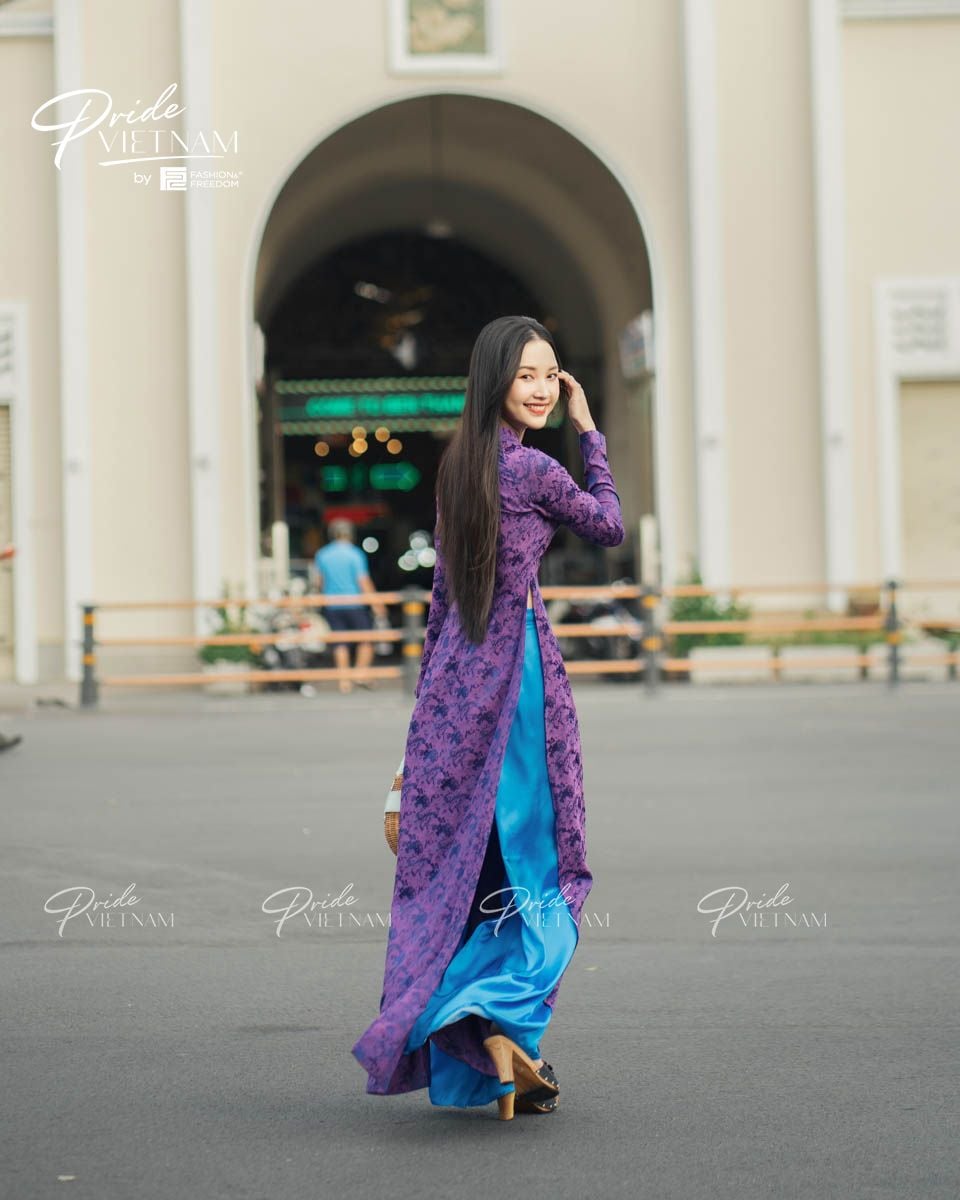 Áo Dài Lụa Tím Pride Việt Nam