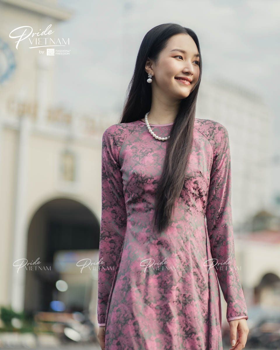 Áo Dài Lụa Tím Hồng Pride Việt Nam