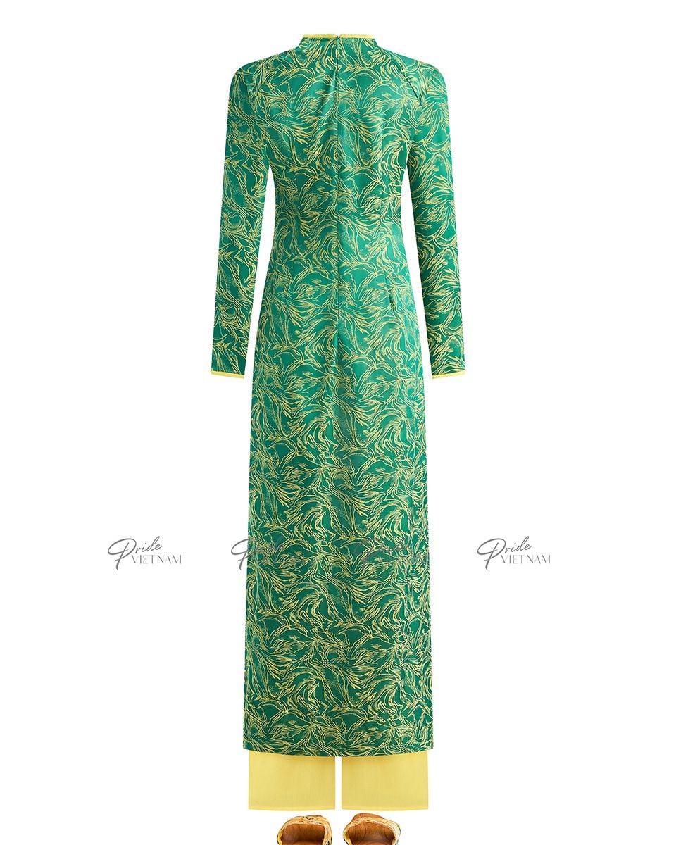 Áo Dài Lụa Nữ Xanh Vàng