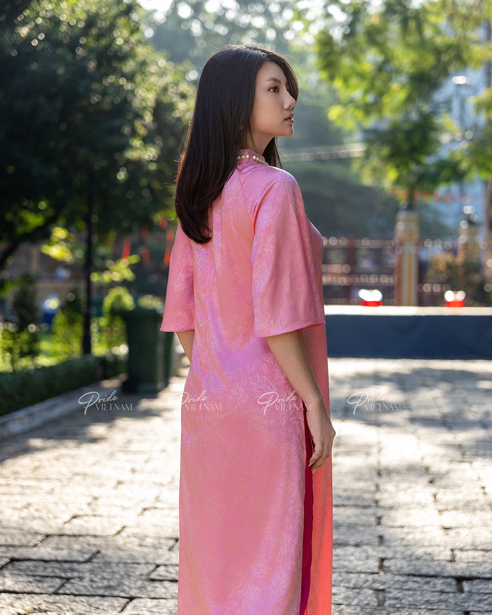 Áo Dài Lụa Nữ Hồng Nhạt