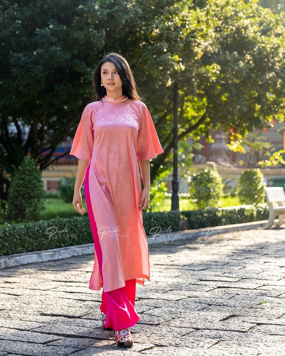 Áo Dài Lụa Nữ Hồng Nhạt
