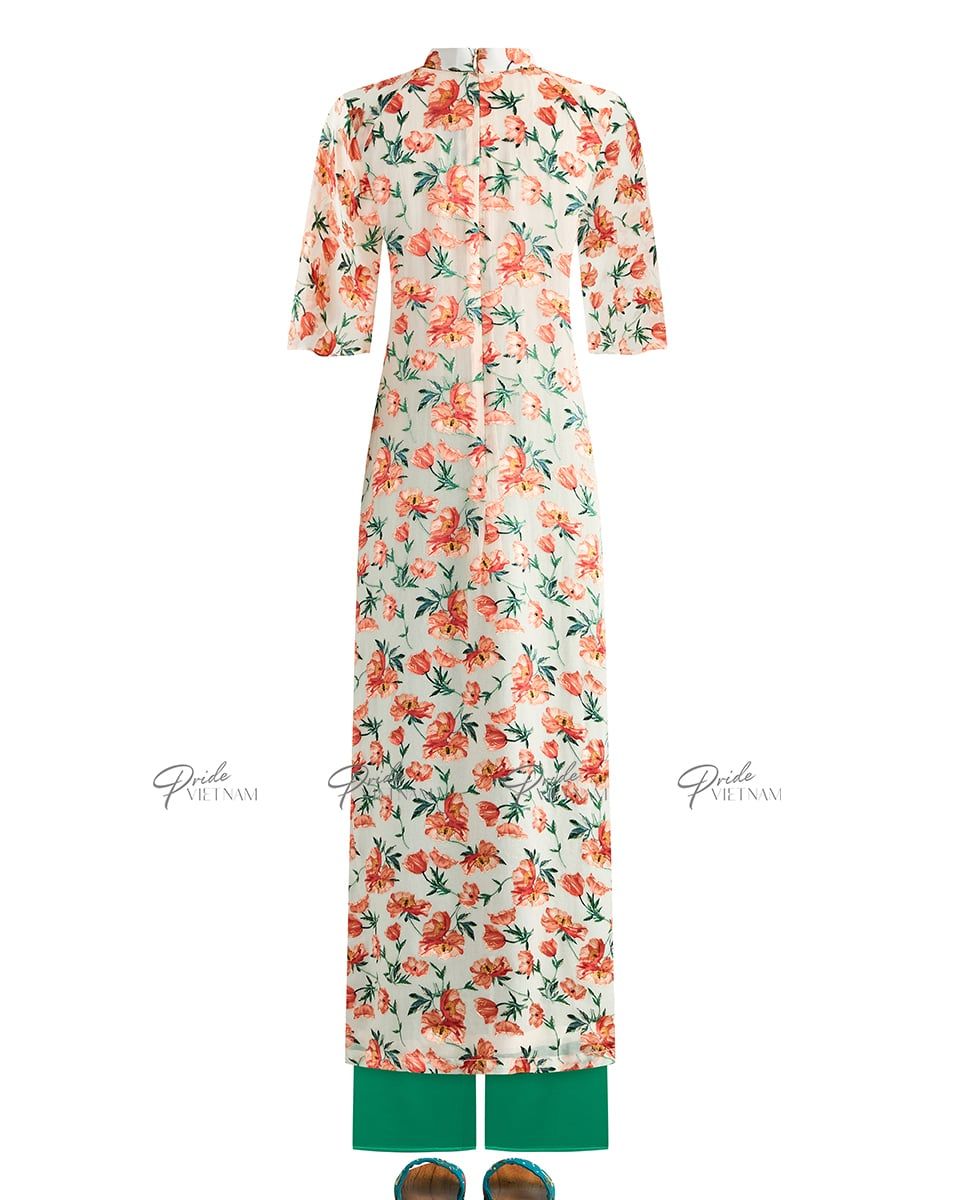 Áo Dài Voan Nữ Kem Hoa Cam