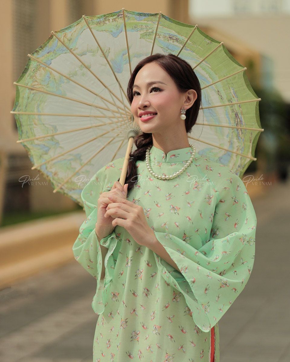 Áo Dài Voan Nữ Xanh Lá Chim