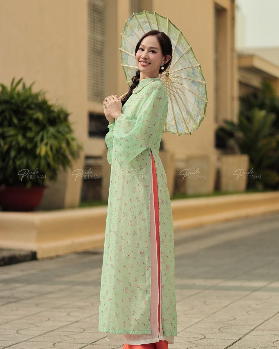 Áo Dài Voan Nữ Xanh Lá Chim