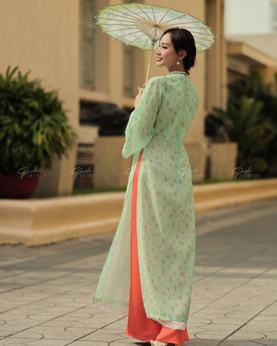 Áo Dài Voan Nữ Xanh Lá Chim