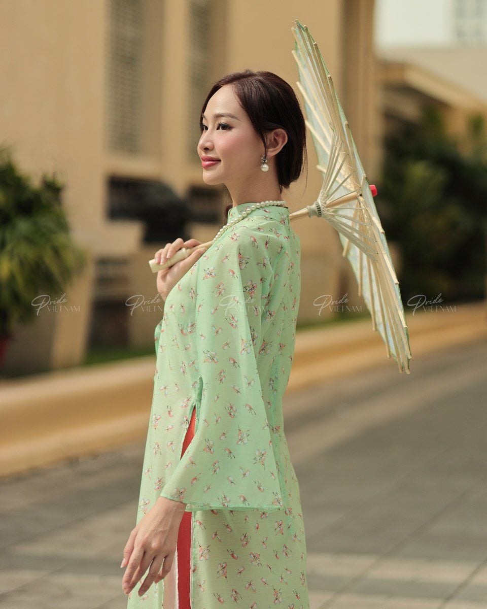 Áo Dài Voan Nữ Xanh Lá Chim