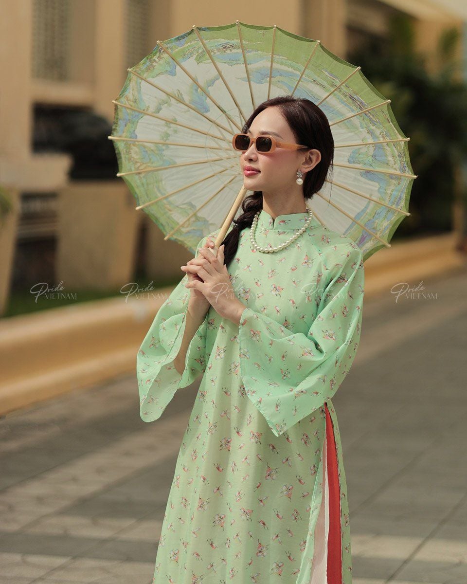 Áo Dài Voan Nữ Xanh Lá Chim