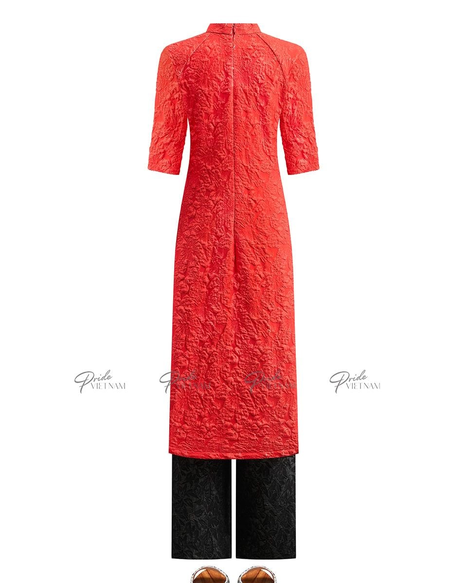 Áo Dài Gấm Nữ Đỏ Sen