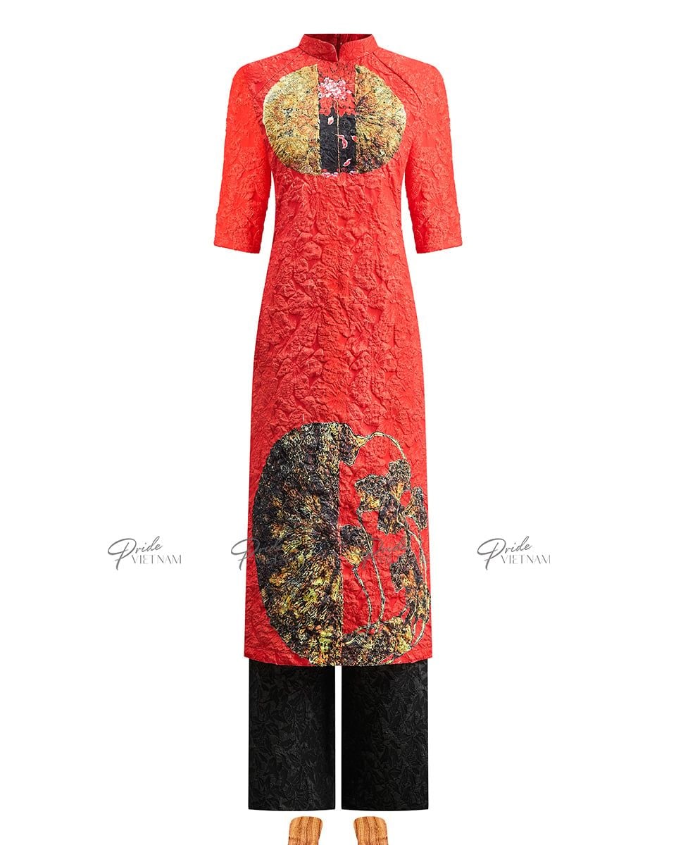 Áo Dài Gấm Nữ Đỏ Sen