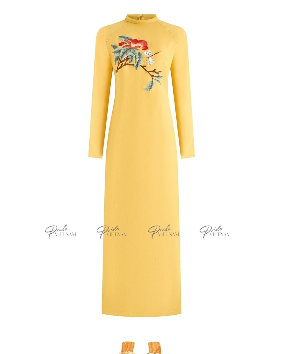 Áo Dài Truyền Thống Nữ Vàng Thêu