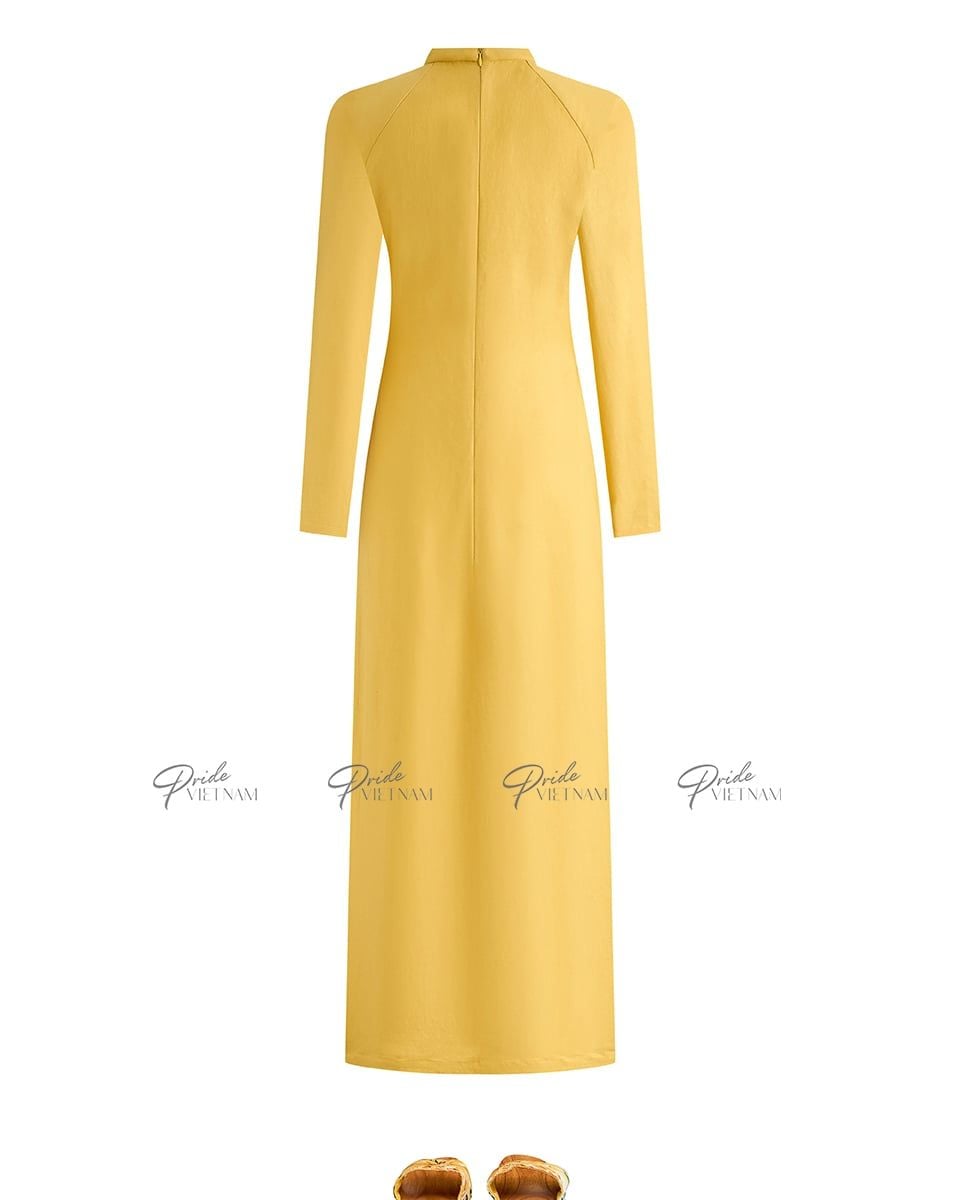 Áo Dài Truyền Thống Linen Nữ Vàng Thêu