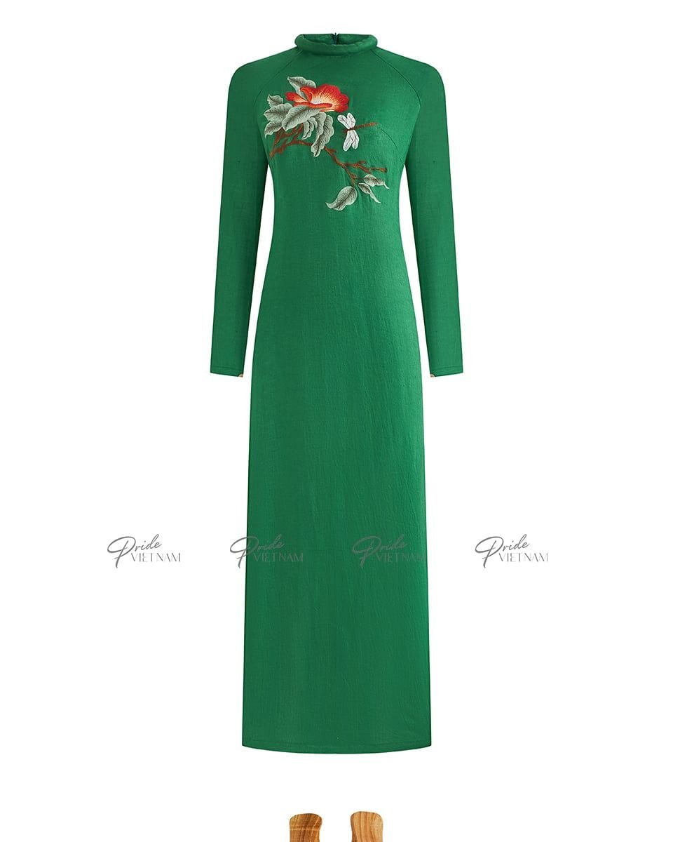Áo Dài Truyền Thống Nữ Xanh Lá Thêu