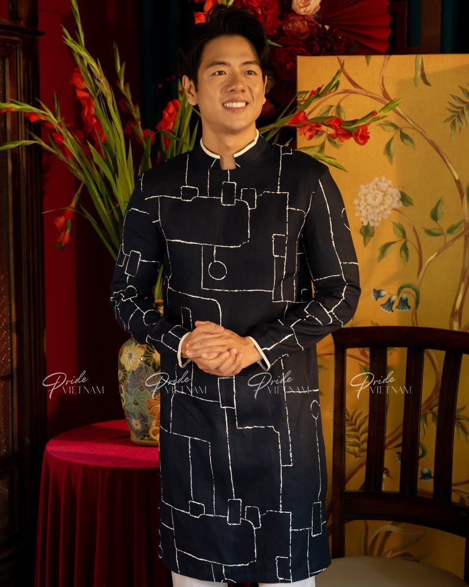 Áo Dài Nam Linen Xanh