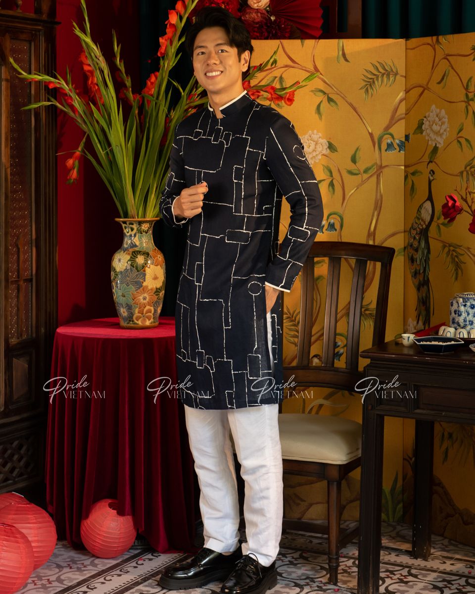 Áo Dài Nam Linen Xanh