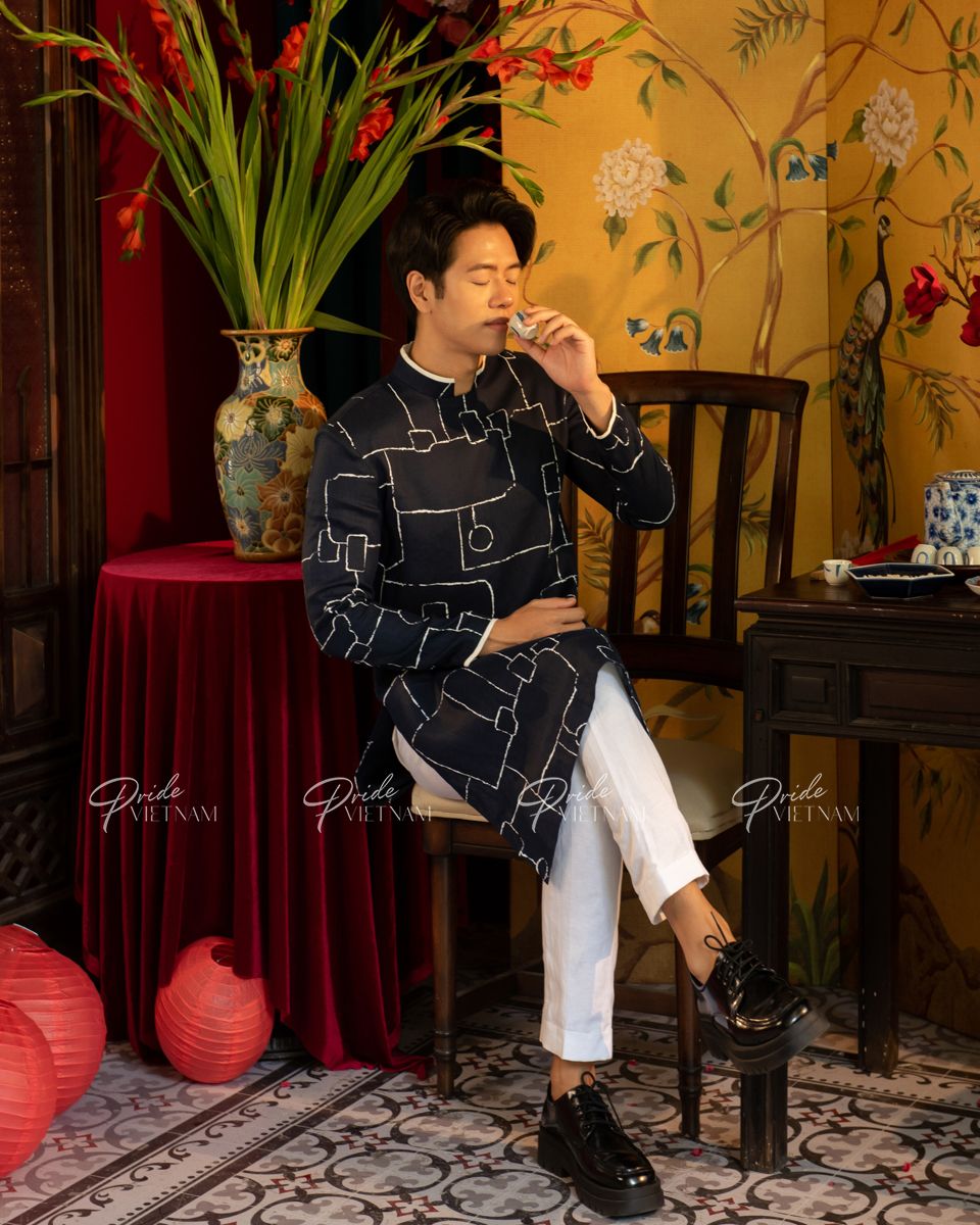 Áo Dài Nam Linen Xanh