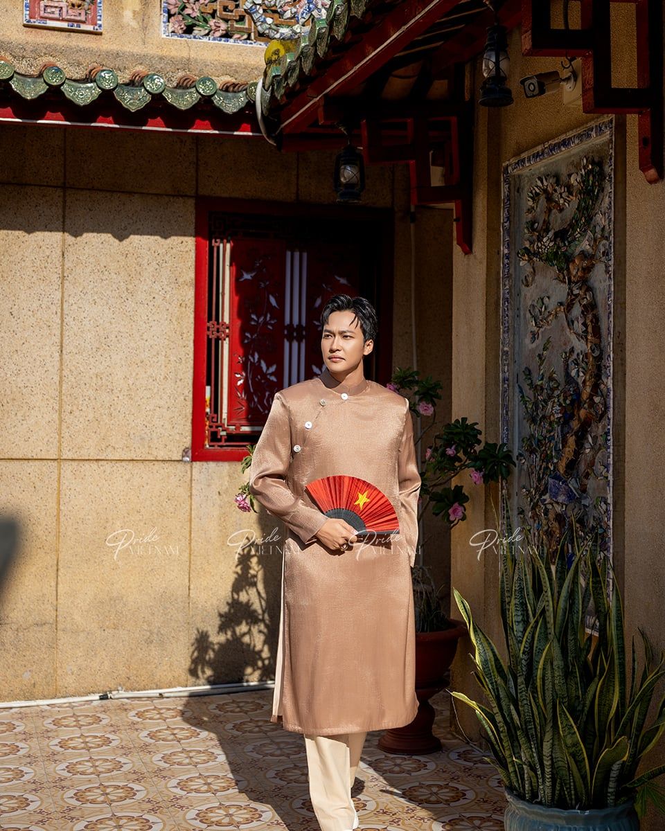 Áo Dài Nam Tơ Nâu