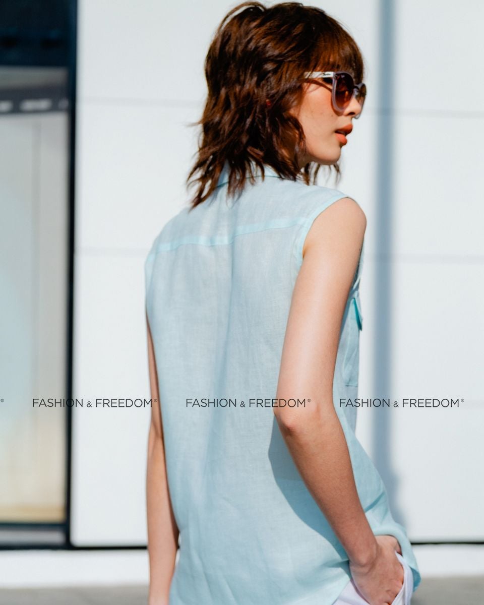Áo Kiểu Linen Xanh Pastel Hương Mùa Hè