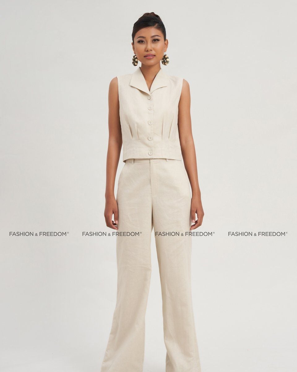 Quần Dài Linen Nữ Kem Tender Drit