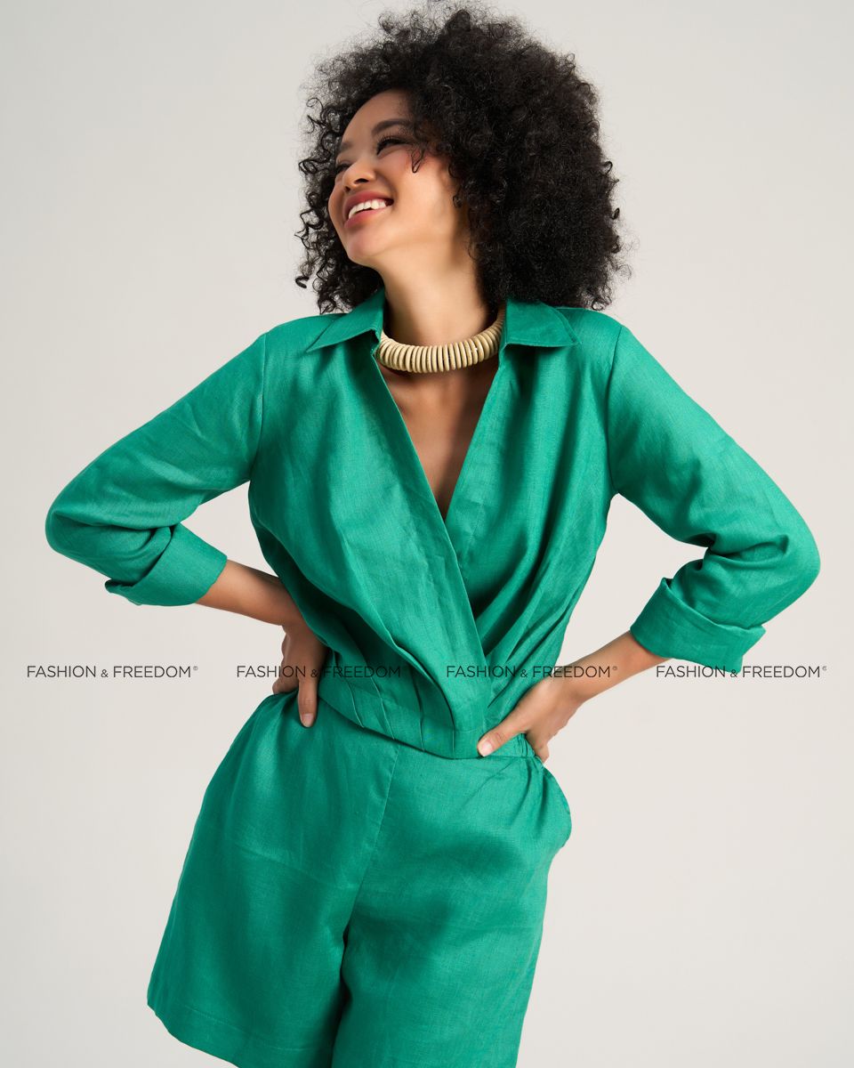 Áo Kiểu Nữ Linen Xanh Lá Sắc Màu Tự Do