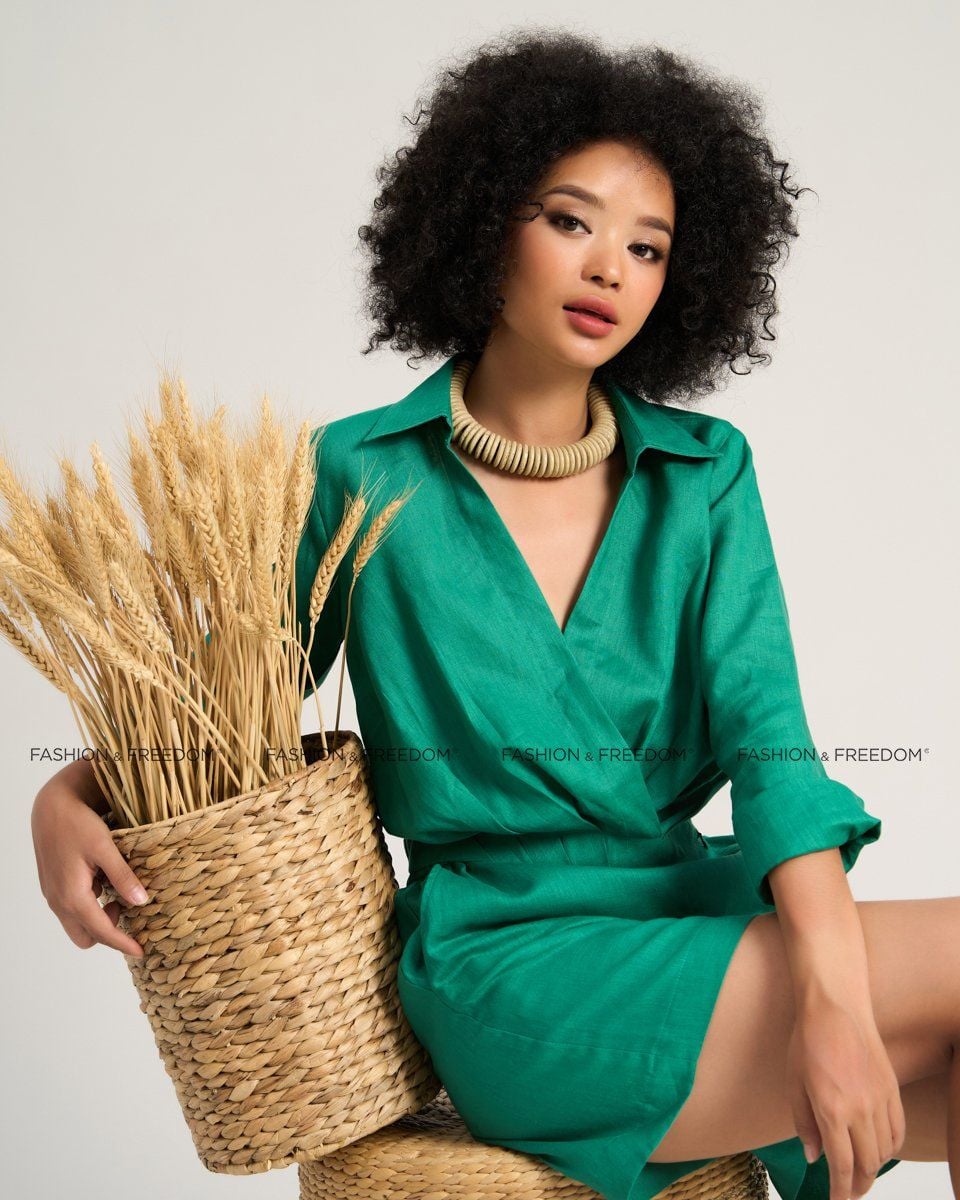 Áo Kiểu Nữ Linen Xanh Lá Sắc Màu Tự Do