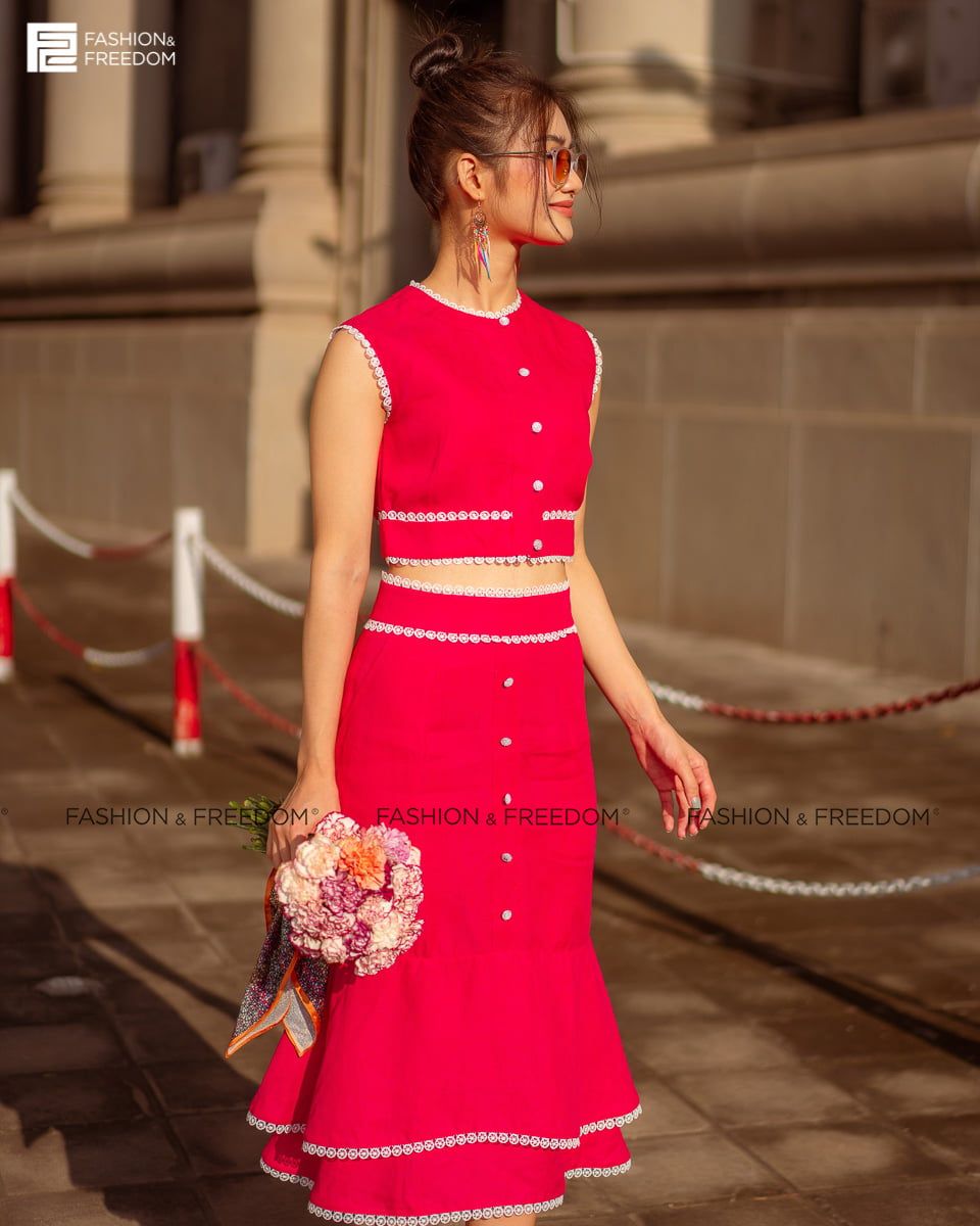 Chân Váy Linen Hồng Sen Fall Muse