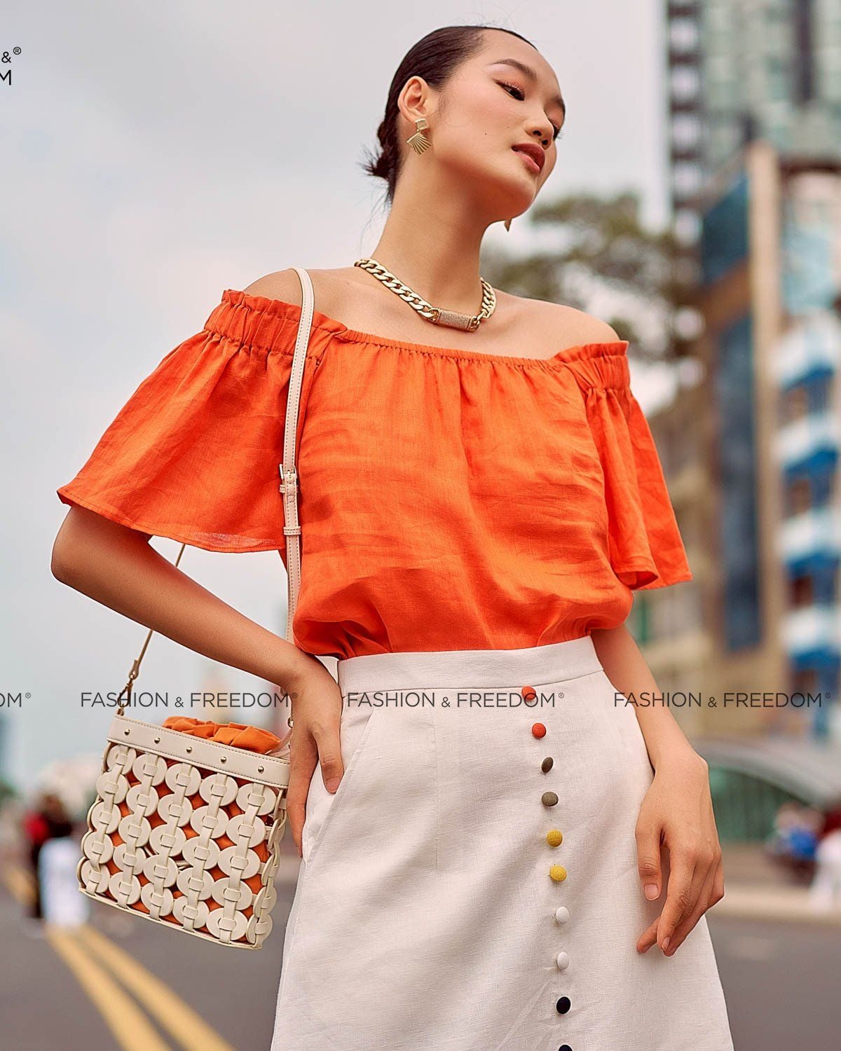 Áo Kiểu Linen Cam Summer Muse