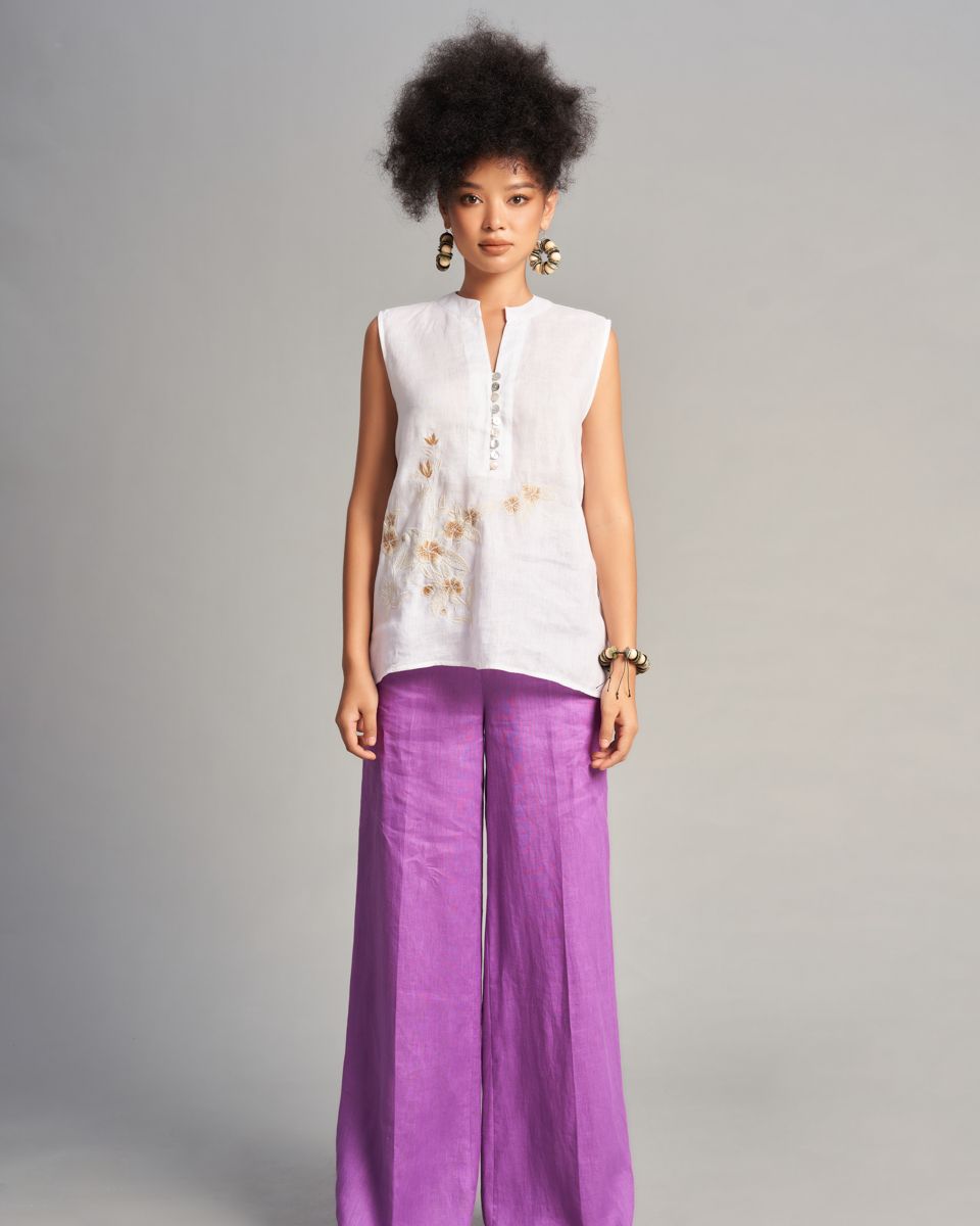 Áo Kiểu Linen Trắng Sắc Màu Tự Do