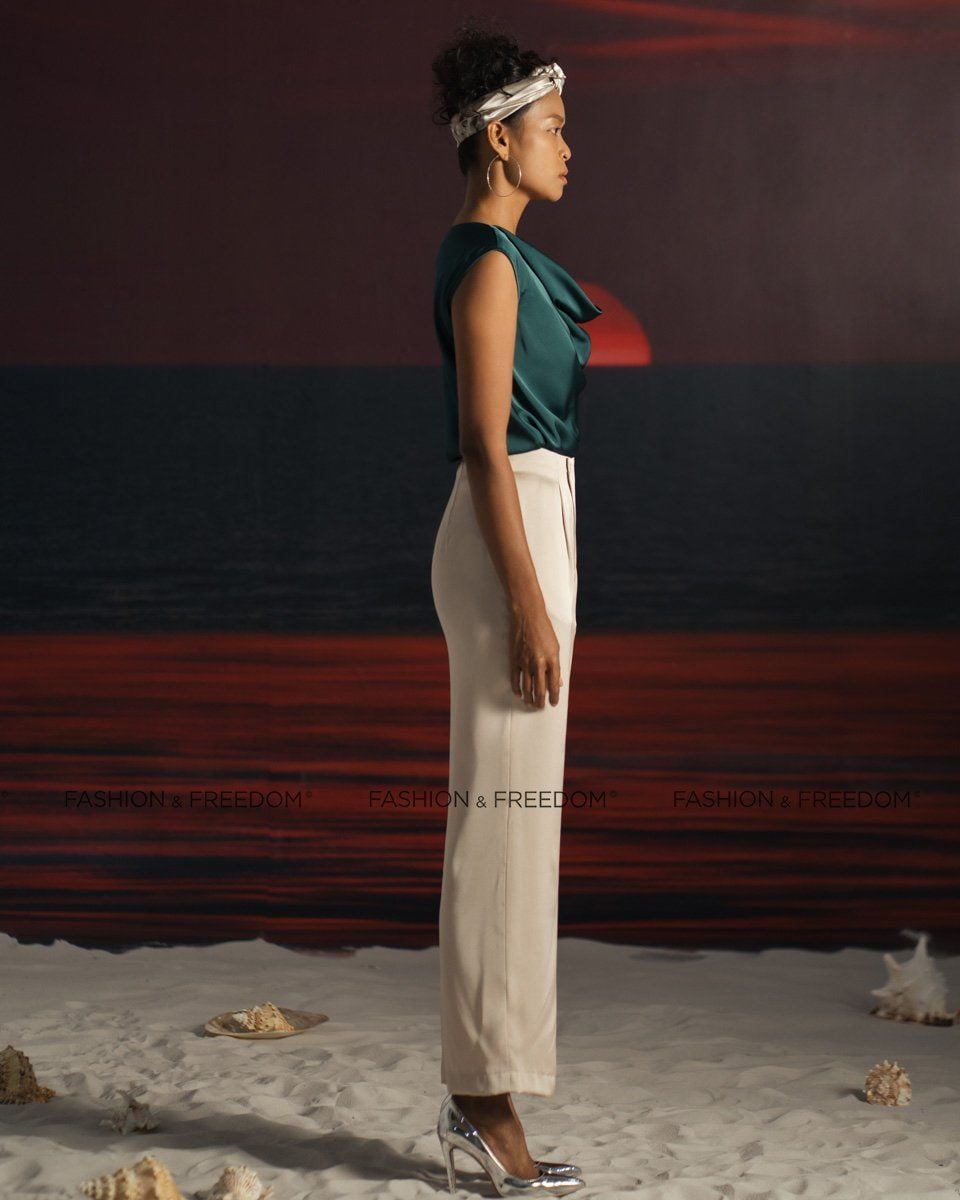 Áo Kiểu Lụa Xanh Cổ Vịt Summer Get Away