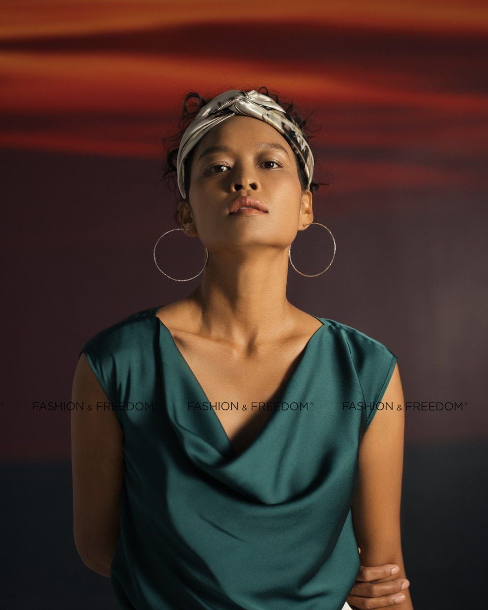 Áo Kiểu Lụa Xanh Cổ Vịt Summer Get Away