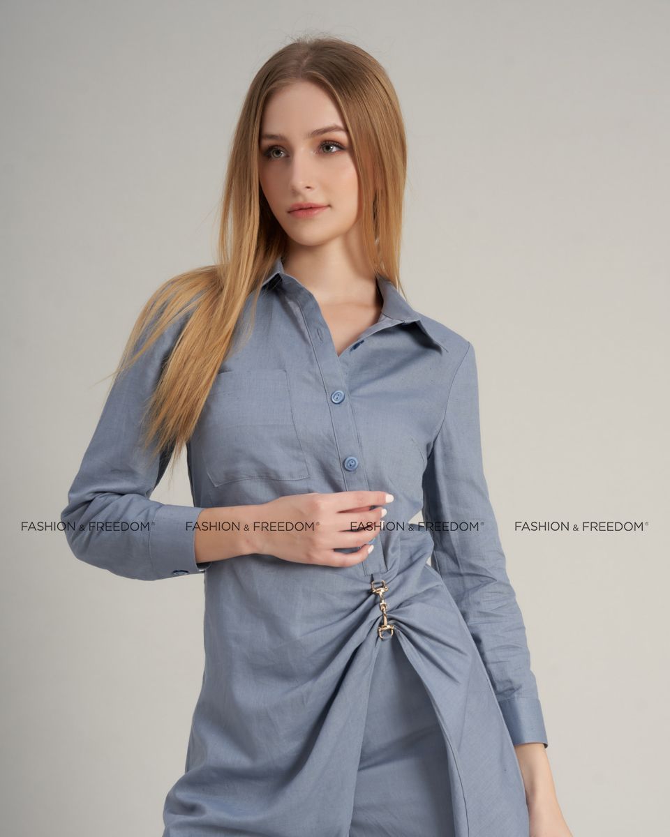 Áo Kiểu Linen Nữ Xanh Tím Hello New Day