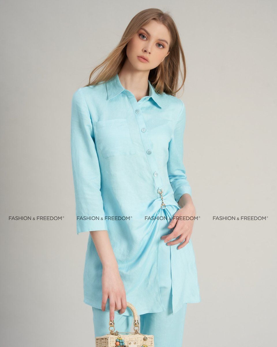 Áo Kiểu Linen Nữ Xanh Thiên Thanh Hello New Day