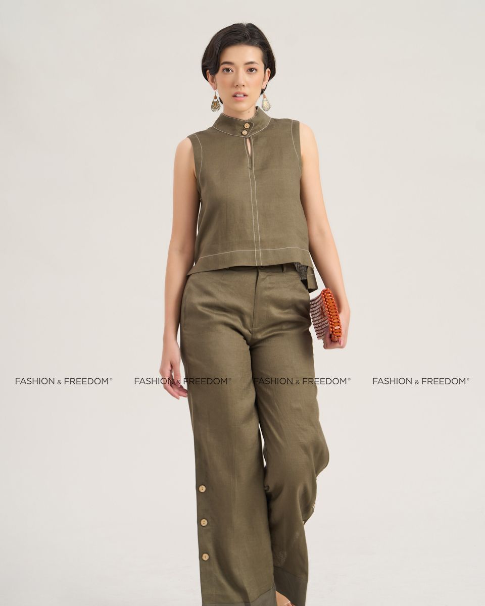 Áo Kiểu Linen  Rêu Đậm