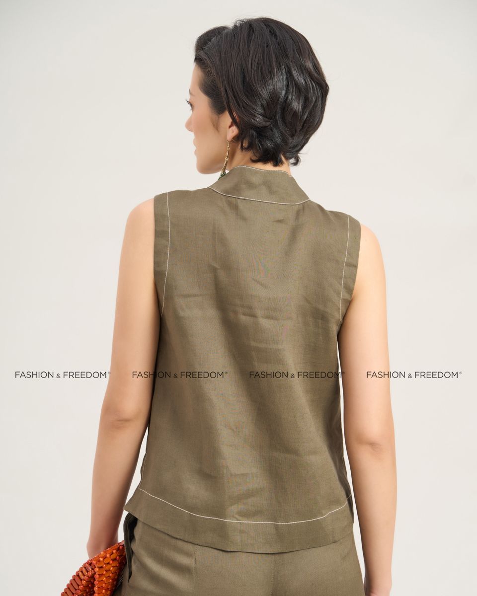 Áo Kiểu Linen  Rêu Đậm