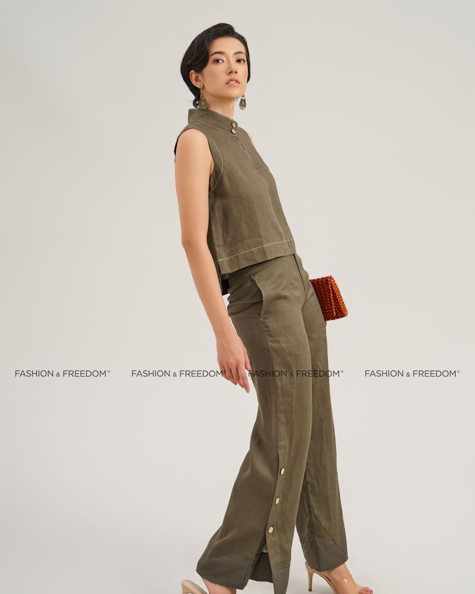 Quần Dài Linen Rêu Đậm