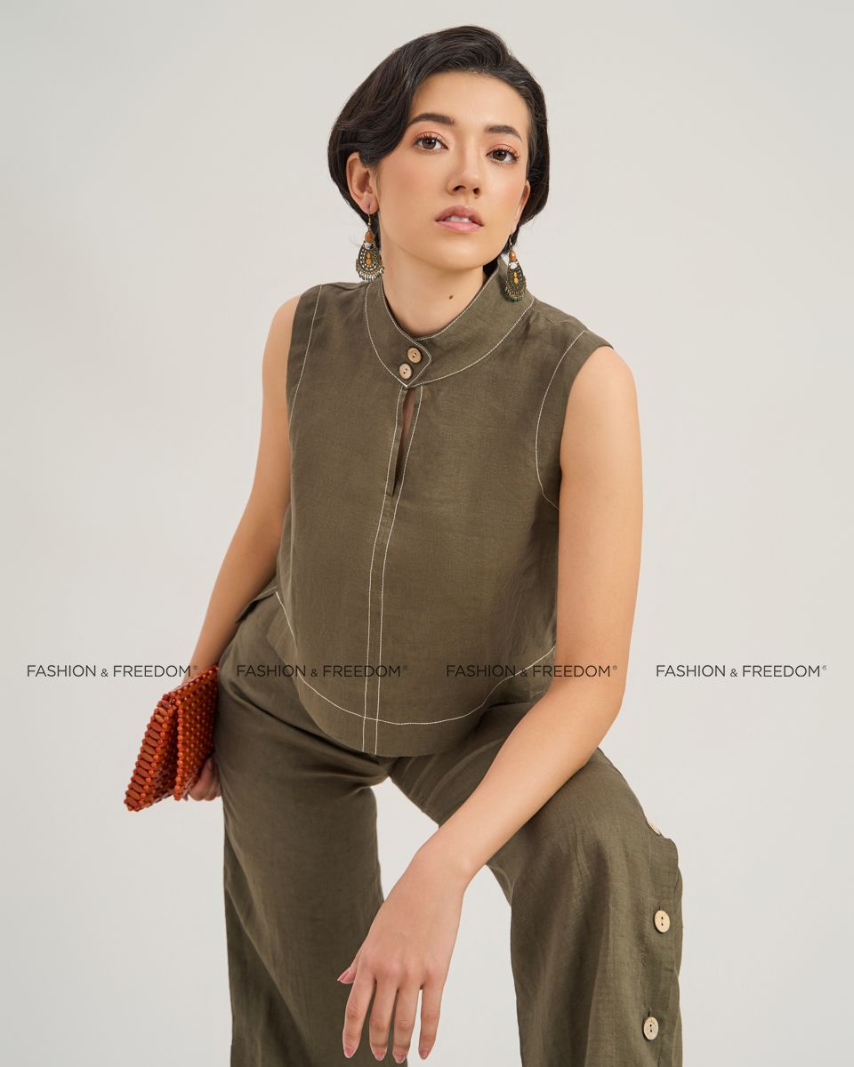 Áo Kiểu Linen  Rêu Đậm