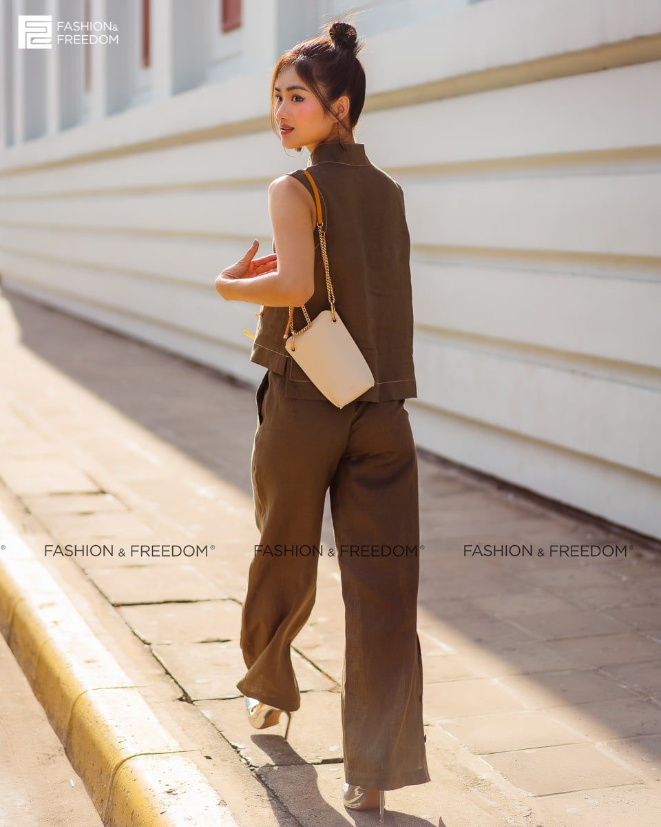 Quần Dài Linen Rêu Đậm