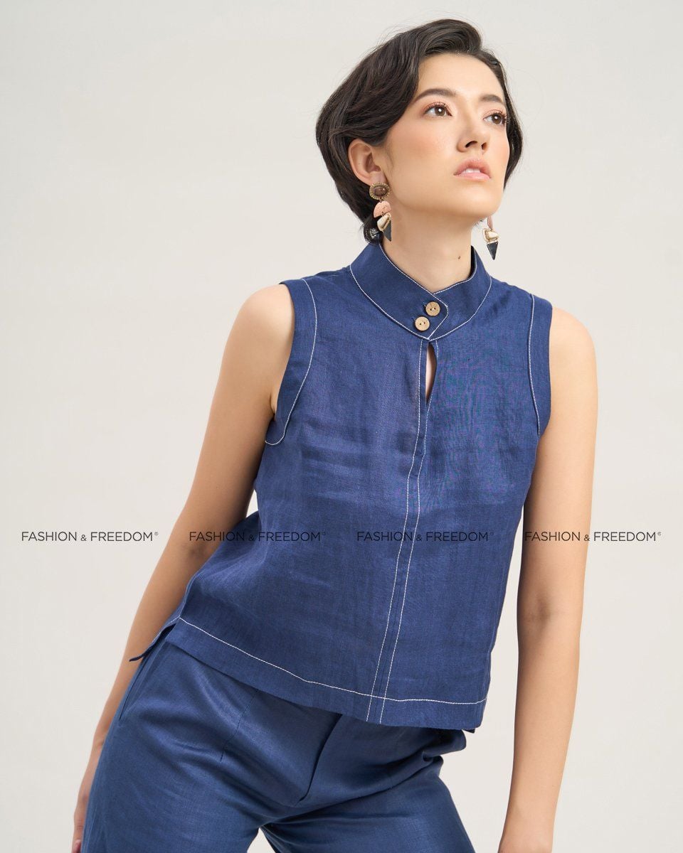 Áo Kiểu Linen Xanh Đen