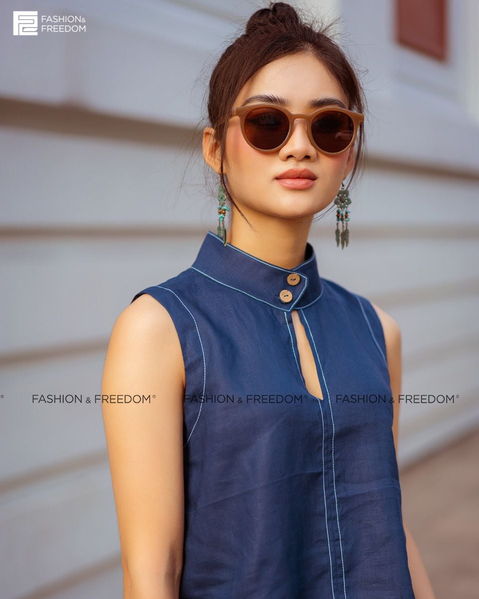 Áo Kiểu Linen Xanh Đen