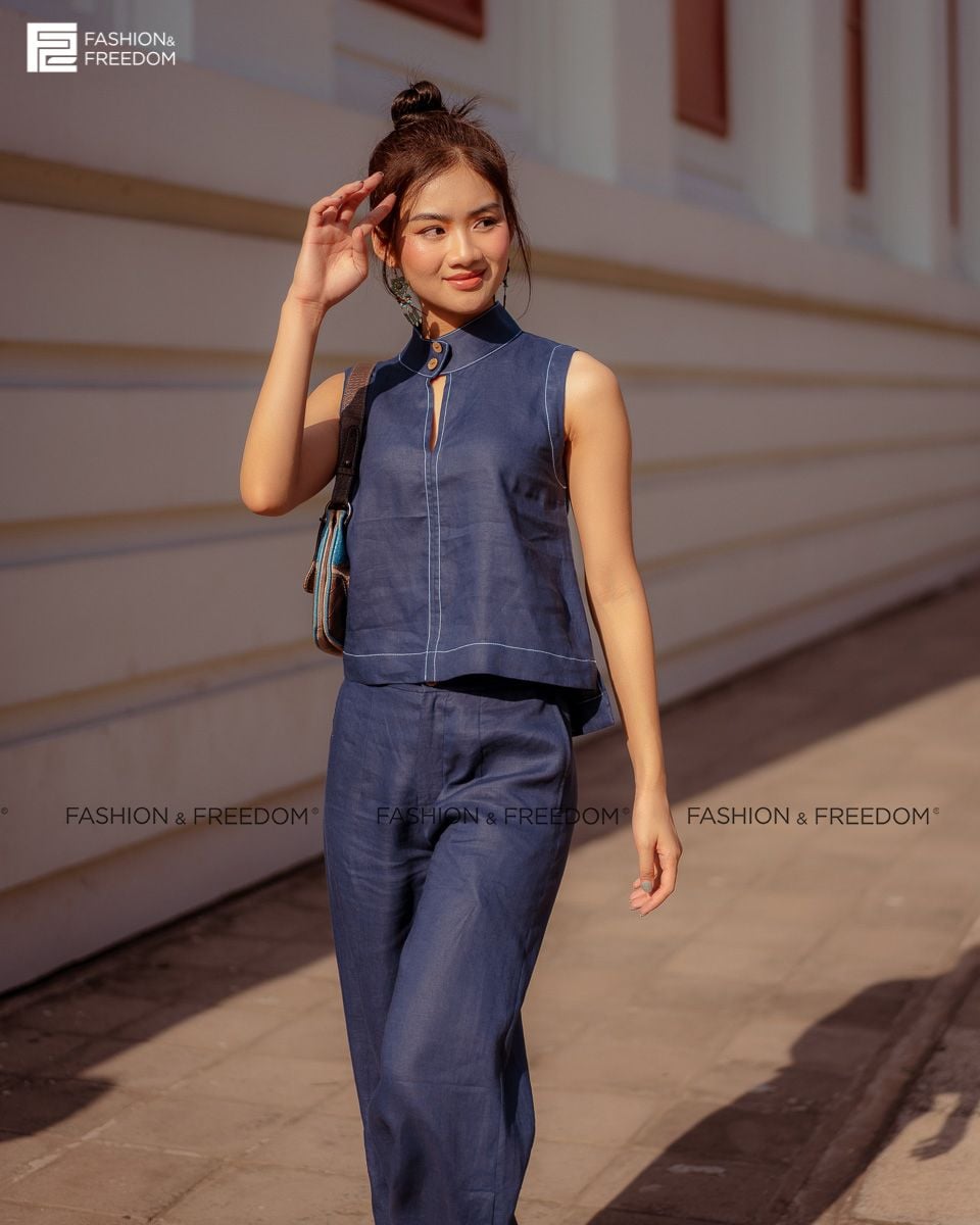 Áo Kiểu Linen Xanh Đen