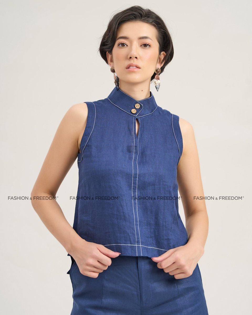 Áo Kiểu Linen Xanh Đen