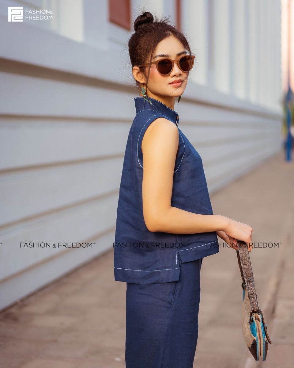 Áo Kiểu Linen Xanh Đen