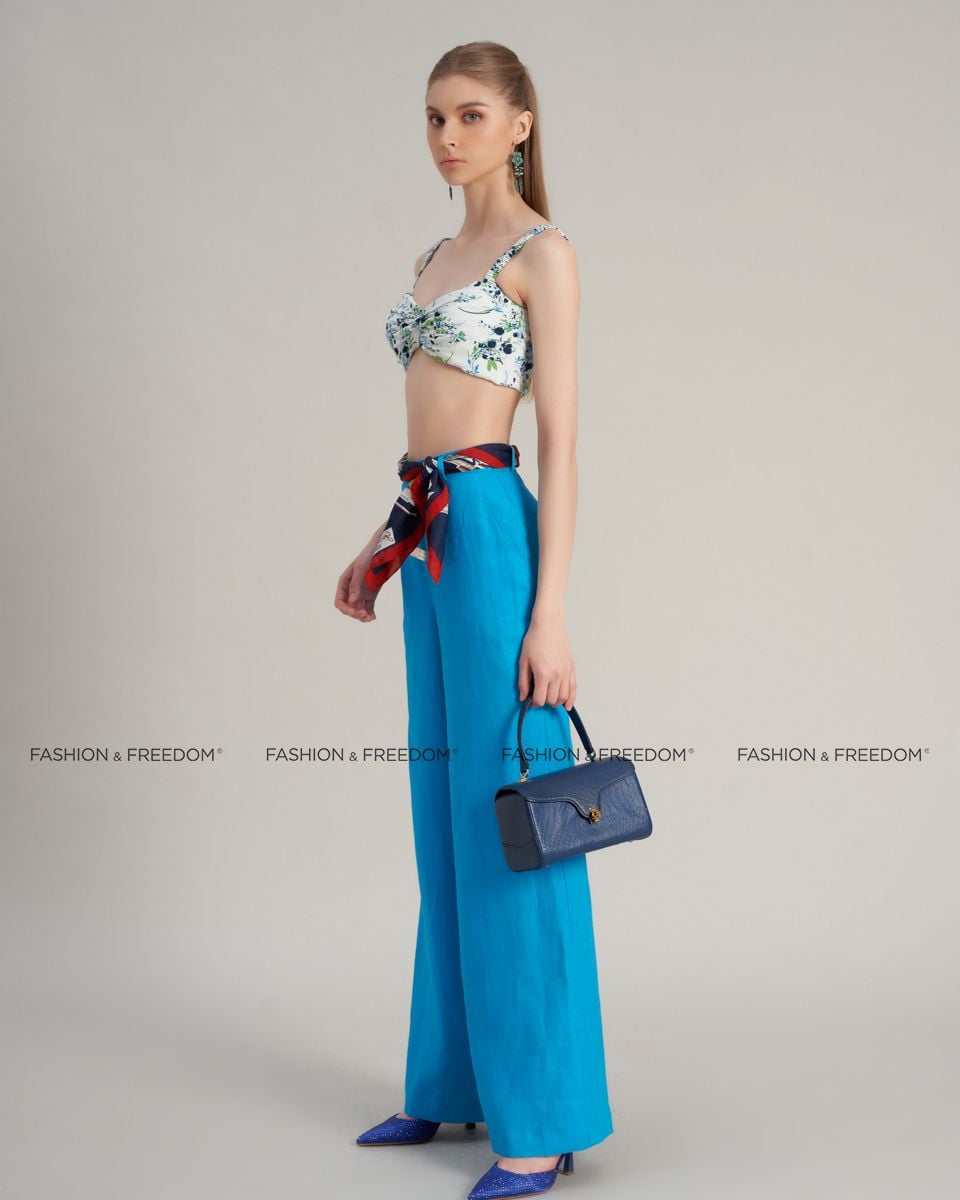 Áo Bra Linen Nữ Trắng Xanh Holiday Vibes