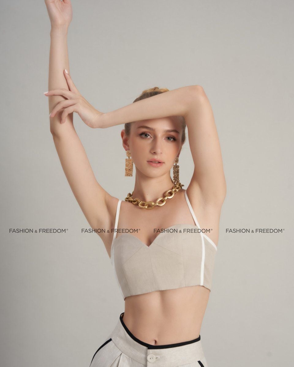 Áo Bra Linen Nữ Kem Viền Trắng Hello New Day