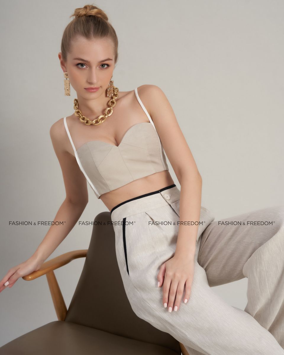 Áo Bra Linen Nữ Kem Viền Trắng Hello New Day